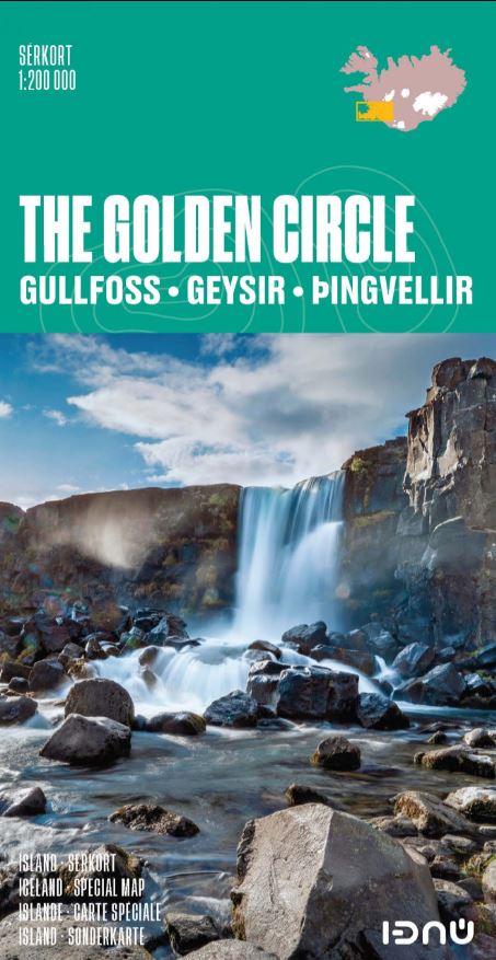Sérkort: The Golden Circle Gullfoss - Geysir - Þingvellir. Ísland, Iceland. Scale: 1:200.000